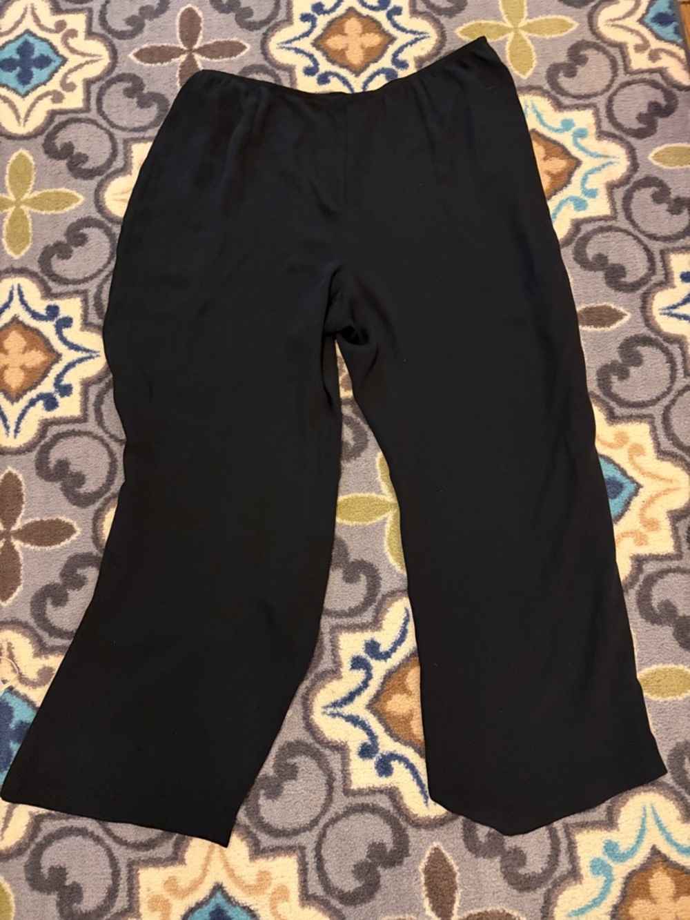 Eileen Fisher Woman  Black Wide-Leg Silk Pants